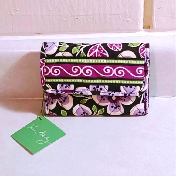Vera Bradley Handbags - VERA BRADLEY QUILTED PLUM PETALS FLORAL PRINT EURO WALLET